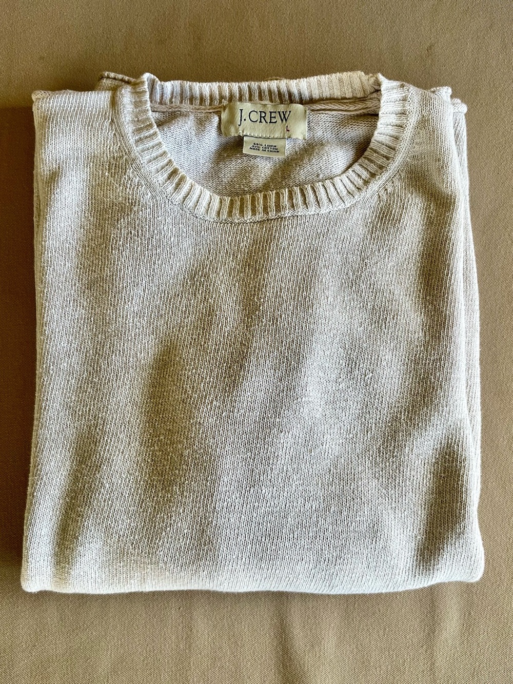 J. Crew Men's Classic Crewneck Sweater in Soft Cream Linen Cotton Blend | Size L